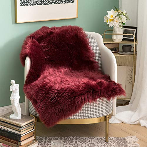 MIULEE Luxury Super Soft Fluffy Area Rug Faux Fur Rectangle Rug Decorative Plush Shaggy Carpet for Bedside Sofa Floor Nursery 2 x 3 Feet, Wine Red