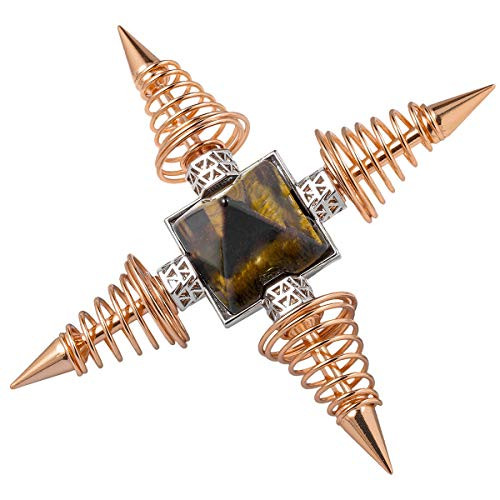 mookaitedecor Tiger's Eye Pyramid Healing Crystal Stone Energy Generator with 4 Spiral Copper Points for Reiki Balancing Meditation, Rose Gold Plated mookaitedecor Tiger's Eye Pyramid Healing Crystal Stone Energy Generator with 4 Spiral Copper Points for Reiki Balancing Meditation, Rose Gold Plated