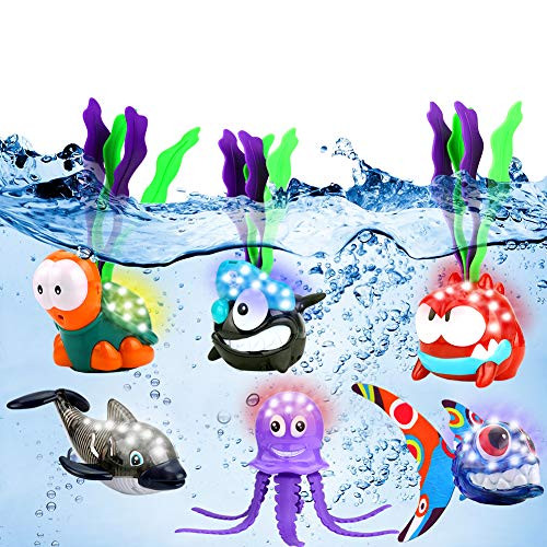 Light-up Diving Pool Toys Set, 6 Pack Summer Swimming Diving Toy Animals, Shining Underwater Swimming Dive Pool Toy Set for Kids Boys Girls Child, Ideal Pool Party Game Toys Gift for 3 4 5 6 Years Old