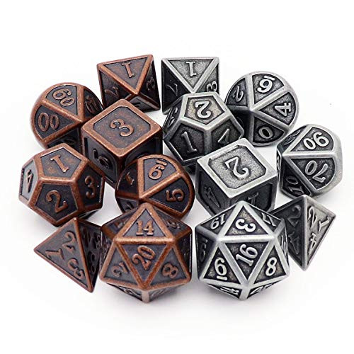 Haxtec Metal DND Dice Set D&D 7PCS of D20 D12 D10 D8 D6 D4 for Dungeons and Dragons TTRPG Games (2 Pack)