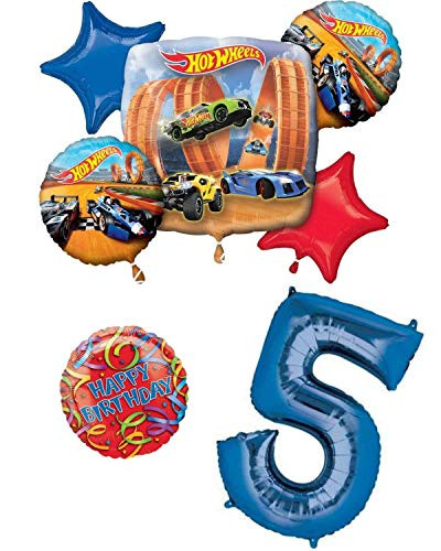 This Sweet Earth Hot Wheels Racer Race Cars Happy Birthday 5 Year Old 5th Birthday Balloon Party Decoration Bundle