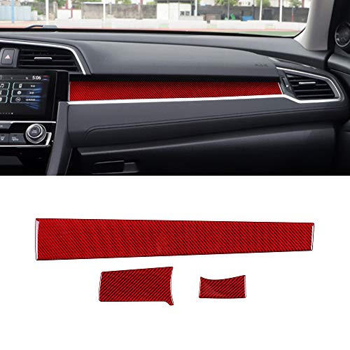 ramuel Compatible with Carbon Fiber Special Interior Center Console Dashboard Cover Trim for Honda Civic 2016 2017 2018 2019 2020(Red,3pcs)