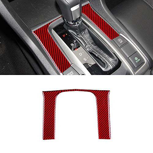 ramuel Compatible with Carbon Fiber Special Interior Center Console Gear Box Shift Panel Cover Trim for Honda Civic 2016 2017 2018 2019 2020(Red
