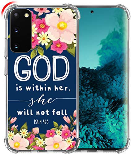 Hungo S20 Case, Soft TPU Cover Clear Heavy Duty Protection Compatible with Samsung Galaxy S20 5G Christian Sayings God is Within Her She Will Not Fall Psalm Bible Verse Songs Rubber