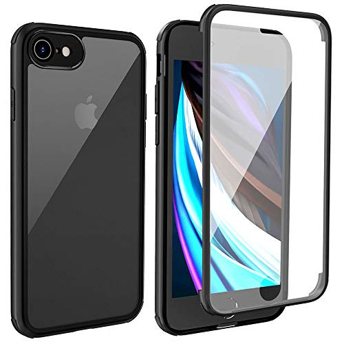 LOFTER iPhone SE 2020 Case iPhone 8 Case with Built-in Tempered Glass Screen Protector 360 Full Body Rugged Clear Bumper Case for iPhone SE 2020 / iPhone 8 4.7" Black