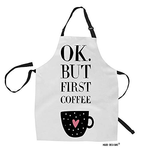 HGOD DESIGNS Coffee Kitchen Apron,Coffee Quote Ok But First Coffee Kitchen Aprons for Women Men for Cooking Gardening Adjustable Home Bibs,Adult Size HGOD DESIGNS Coffee Kitchen Apron,Coffee Quote Ok But First Coffee Kitchen Aprons for Women Men for Cooking Gardening Adjustable Home Bibs,Adult Size