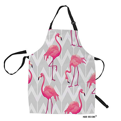 HGOD DESIGNS Flamingo Kitchen Apron,Tropical Pattern with Pink Flamingos Kitchen Aprons for Women Men for Cooking Gardening Adjustable Home Bibs,Adult Size