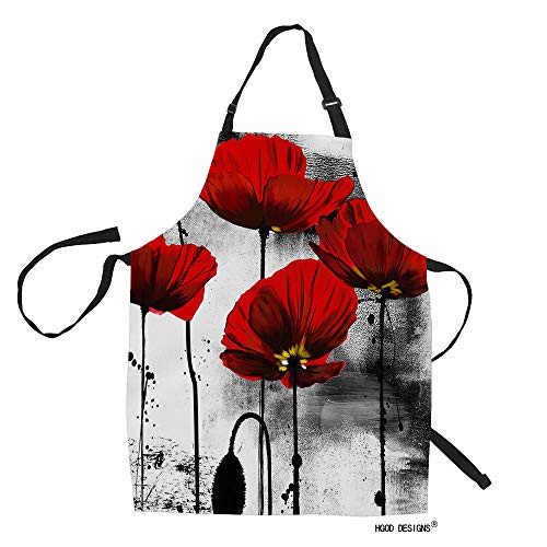 HGOD DESIGNS Poppy Flower Kitchen Apron,Vintage Red Poppy Flower Kitchen Aprons for Women Men for Cooking Gardening Adjustable Home Bibs,Adult Size