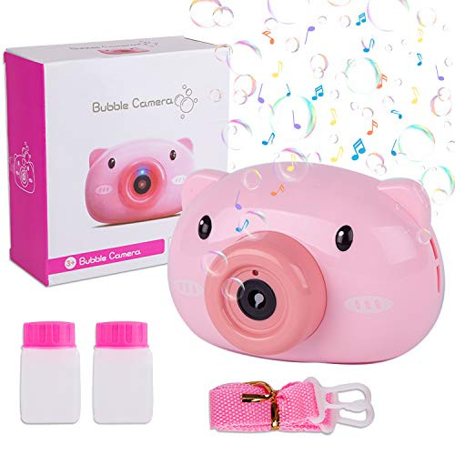 Liberry Bubble Machine, Pig Shaped Portable Bubble Blower for Kids Aged 3+, Battery Bubble Maker Machine (Include 2 Bubble Solutions and 1 Strap)