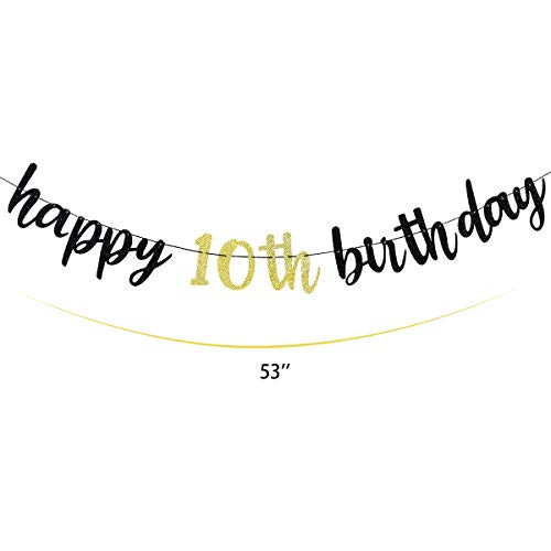 10th Birthday Party Decorations Happy 10th Birthday Banner for 10 Years Old Birthday Party Supplies,Party Decorations for 10th Birthday?Black Gold Glitter?