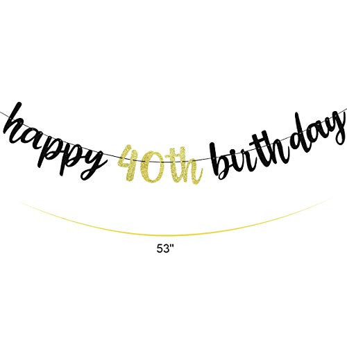 40th Birthday Party Decorations Happy 40th Birthday Banner for 40 Years Old Birthday Party Supplies,Party Decorations for 40th Birthday?Black Gold Glitter?