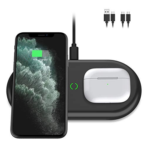 Yootech Dual Fast Wireless Charger, 2 Coils 20W Max 2 in 1 Wireless Charging Pad, Compatible with iPhone SE 2020/11/11 Pro/11 Pro Max/Xs MAX, Galaxy S20/Note 10/S10/S9, AirPods Pro(No AC Adapter)
