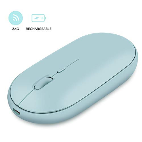Rechargeable Wireless Mouse for Laptop, Tsemy 2.4G Slim Computer Mouse Cordless Optical Mice Noiseless with USB Nano Receiver 3 Adjustable DPI for Laptop, Deskbtop, MacBook (Rechargeable Blue)