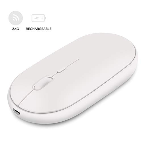 Rechargeable Wireless Mouse for Laptop, Tsemy 2.4G Slim Computer Mouse Cordless Optical Mice Noiseless with USB Nano Receiver 3 Adjustable DPI for Laptop, Deskbtop, MacBook (Rechargeable White)