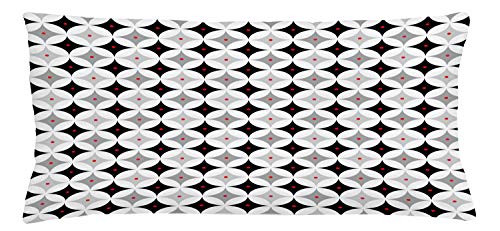 Ambesonne Mid Century Throw Pillow Cushion Cover, Retro Styled Atomic Composition with Vintage Diamond Line Pattern, Decorative Rectangle Accent Pillow Case, 36" X 16", Pale Grey Black Red