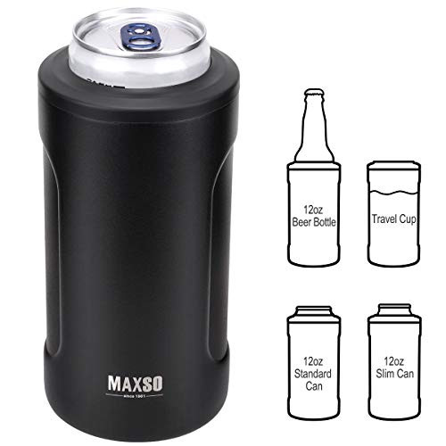 MAXSO 4 in 1 Skinny Can Coozie Double Walled Stainless Steel Insulated Slim Can Cooler for 12oz Standard Cans,Slim Cans,Bottles & As Pint Cups Beer Bottle Holder