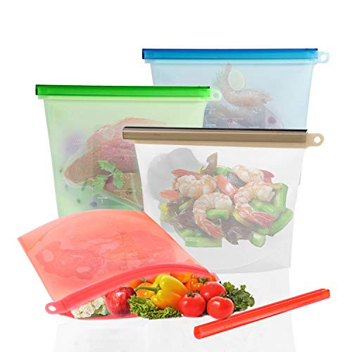 Reusable Silicone Food Storage Bags (Set of 4) - Moyad Food Preservation Bags - Lunch Bag Perfect for Sandwich, Sous Vide, Liquid, Snack, Lunch, Fruit, Freezer Airtight Seal