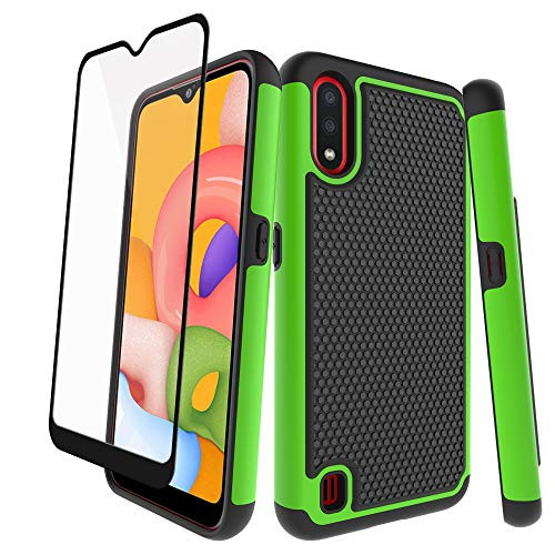 Nuomaofly for Galaxy A01 Case with [Tempered Glass Screen Protector] Rugged Heavy Duty Shock-Absorption Protection for Samsung Galaxy A01 (Green)