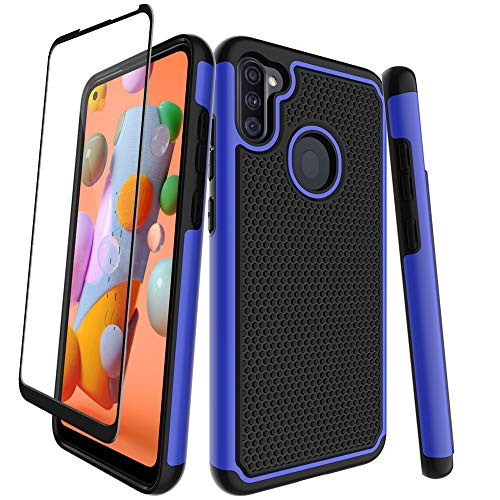 Nuomaofly for Galaxy A11 Case with [Tempered Glass Screen Protector] Rugged Heavy Duty Shock-Absorption Protection for Samsung Galaxy A11 (Blue)