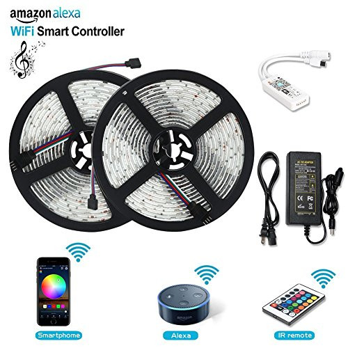 LED Strip Lights, Wifi Wireless Smart Phone APP Controlled Light Strip Kit 32.8ft 300 Leds 5050 Waterproof IP65 LED Lights, Working with Android/IOS System, Alexa