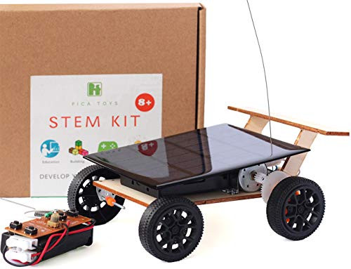 Pica Toys New Wooden Solar & Wireless Remote Control Car V2 Robotics Creative Engineering Circuit Science Stem Building Kit - Electric Motor DIY Experiment for Kids, Teens and Adults