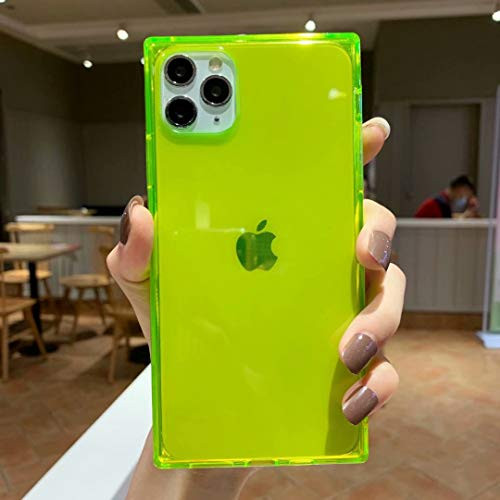 Clear Case for iPhone 11 Pro,Tzomsze Square iPhone 11 Pro Cases Reinforced Corners TPU Cushion,Crystal Clear Slim Cover Shock Absorption TPU Silicone Shell for iphone 11 Pro 5.8 inch-Fluorescent Green