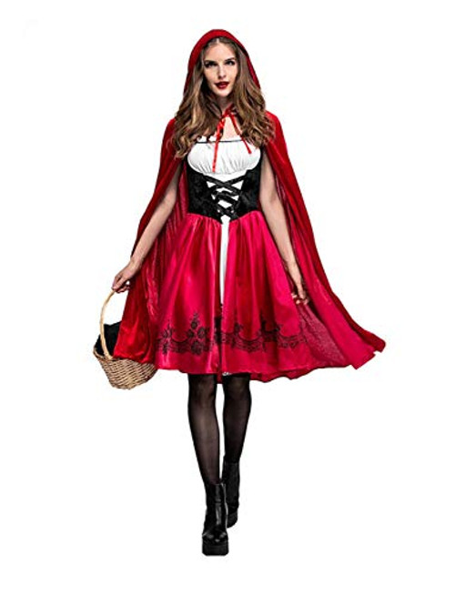 Women Little Red Riding Hood Halloween Costume Removable Hood Cloak