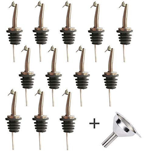olive oil spouts,Stainless Steel Classic Bottle Pour Tapered Spouts for Pours liquor, vinegar, syrup or oils with Stainless Steel Funnels (12pcs)