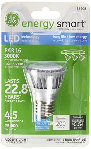 GE Lighting 62905 Energy Smart LED 4.5-Watt (35-watt replacement) 200-Lumen PAR16 Floodlight Bulb with Medium Base, 1-Pack