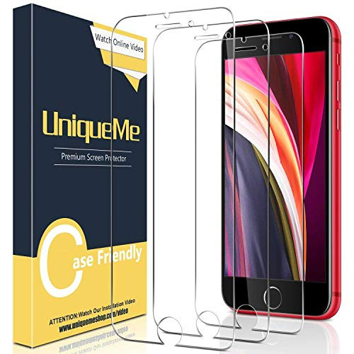 [3 Pack] UniqueMe Screen Protector for iPhone SE 2020 / iPhone SE2 Tempered Glass, [Easy Installation] HD Clear [Anti-Scratch] [Bubble Free]