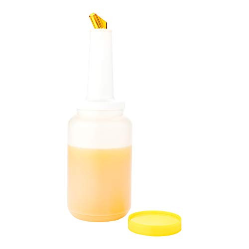 2.5 qt Plastic Quick Pour Storage Container Bottle - with Yellow Spout and Lid - Bar Storage Bottle - 5" x 5" x 15" - 1ct Box - Bar Lux - Restaurantware