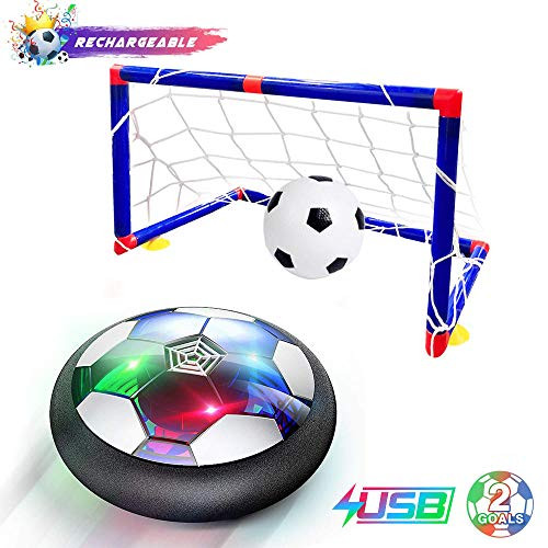QDH Hover Soccer 6-in-1 Set, Rechargeable Air Soccer with LED Light and Soft Foam Bumpers Air Soccer Hover Ball with 2 Goals Indoor Outdoor Floating Soccer for Boys Girls Kids Toy