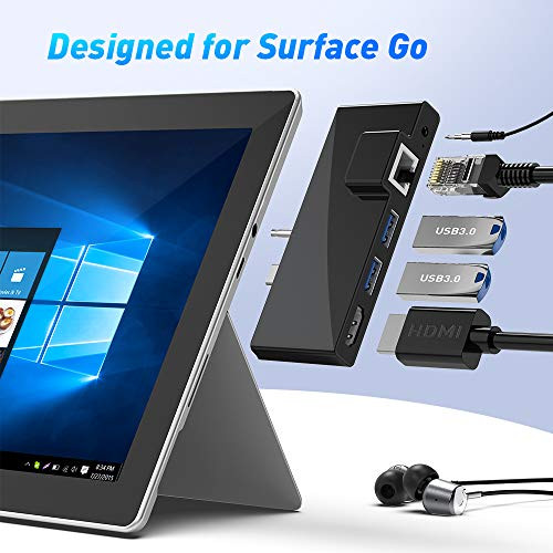 Docking Station for Surface Go 1, USB C Hub HDMI Adapter 5 in 1 USB C Dock with 1000M RJ45 Ethernet, 4K USB C to HDMI, 2 USB 3.0 Ports, Audio Headset Mic Output for Microsoft Surface Go 1