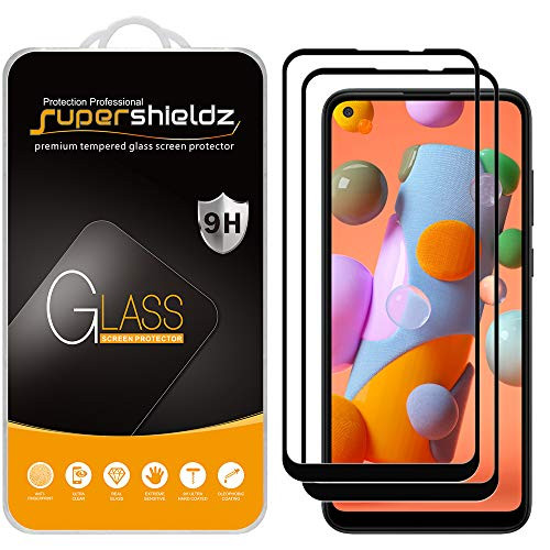 (2 Pack) Supershieldz for Samsung Galaxy A11 Tempered Glass Screen Protector, (Full Screen Coverage) Anti Scratch, Bubble Free (Black)