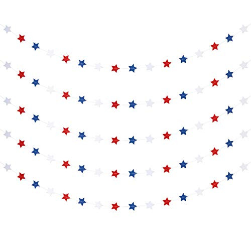 Patriotic Star Garland Party Decorations -5 Pack Red White Blue Stars Banner For Patriotic 4th of July, Memorial Day, Independence Day Celebration, Labor Day, Holiday Decorations