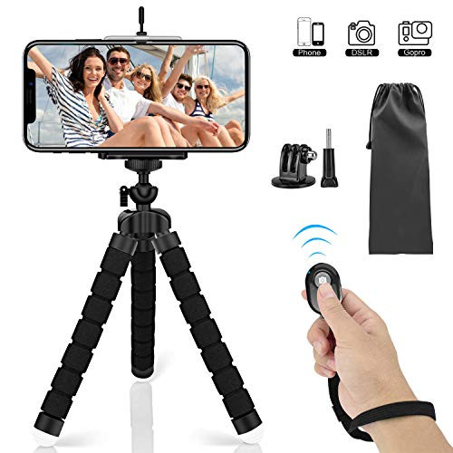 Mini Phone Tripod, SYOSIN Phone Camera Tripod Mount with Bluetooth Control and Universal Clip, 360° Rotating Flexible Tripod Stand Holder for Smartphone, Camera and GoPro