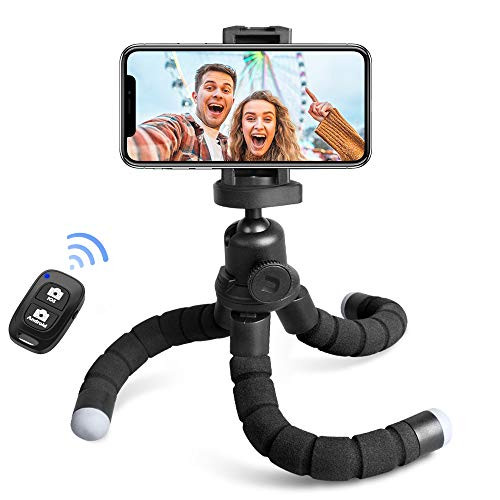 Phone Tripod, Torjim 2020 Version Mini Cell Phone Tripod with Bluetooth Remote Control & Phone Holder, 360°Rotation Flexible Travel Tripod for Smartphone, SLR Camera, Gopro