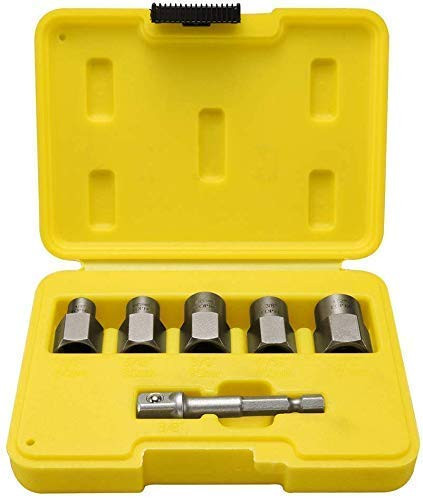Topec 5+1 Pieces Impact Bolt & Nut Remover Set, Nut Extractor Socket Include Hex Adapter, Bolt Remover Tool Set for Removing Rusty Nut