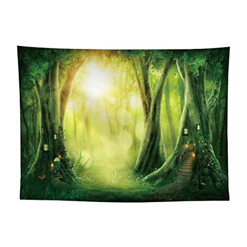 Allenjoy Spring Enchanted Forest Photography Backdrop Easter Tree House Fairy Kids Birthday Party Wall Decoration Banner Sunshine Newborn Baby Photoshoot Background 8x6ft for Pictures Photo Booth Prop