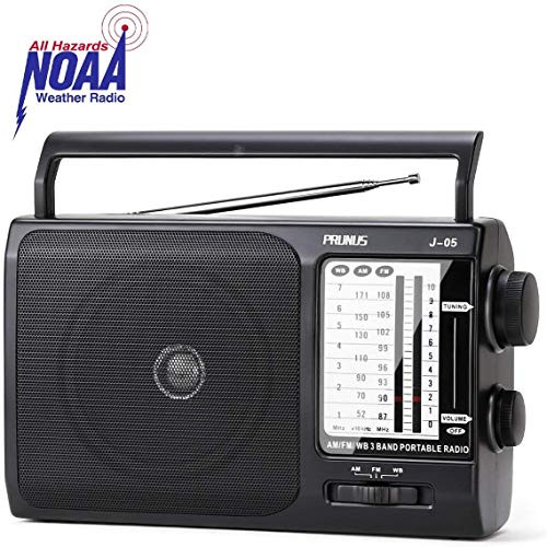 [Upgraded] PRUNUS J-05 Transistor Radio Battery Operated AM FM Radio with Excellent Reception, Portable Weather NOAA Radio Powered by 3X D Cell Batteries or AC Power for Household and Outdoor