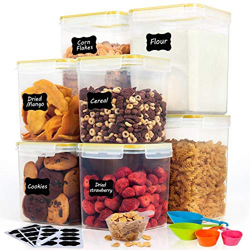 Airtight Food Storage Containers with Lids-HOOJO 8 Piece (4.7QT and 2.3QT) Plastic Containers for Flour, Sugar and Baking Supply, BPA Free Containers for Kitchen Pantry Organization and Storage-Yellow