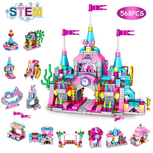 VATOS Girls Building Blocks Set Toy, 568pcs Princess Castle Toys for Girl, 25 Models Pink Palace Bricks Toys, STEM Construction Kits for Kids, Girls Toys Gift for Age 6-12 Years Old