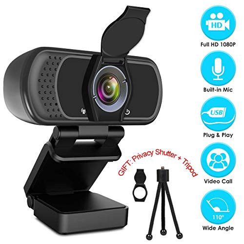 Webcam HD 1080p Web Camera, USB PC Computer Webcam with Microphone, Laptop Desktop Full HD Camera Video Webcam 110-Degree Widescreen, Pro Streaming Webcam for Recording, Calling, Conferencing, Gaming
