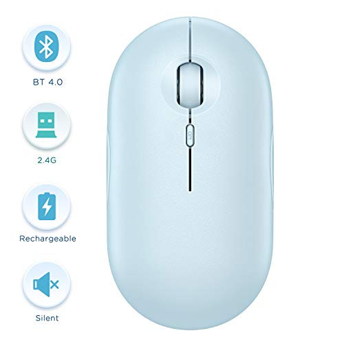 Bluetooth Mouse - Wireless Dual Mode Mouse (Bluetooth 4.0 + USB), Type C Rechargeable Slim Silent Mice for iPad, Mac, Chromebook, iPhone, Android, Laptop, PC and Computer - Baby Blue?