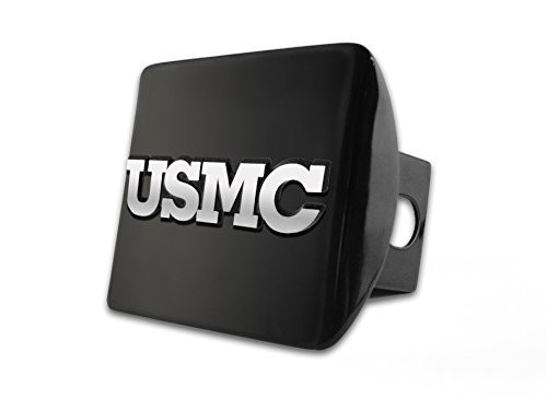 US Marine Corps USMC Black with Chrome USMC BLOCK LETTERS Emblem Metal Hitch Cover Fits 2 Inch Auto Car Truck Receiver