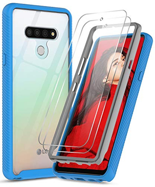 LeYi LG Stylo 6 Case, LG Stylo 6 Phone Case with Tempered Glass Screen Protector [2 Pack], Full-Body Shockproof Rugged Hybrid Bumper Heavy Duty Clear Protective Phone Cover Cases for LG Stylo 6, Blue
