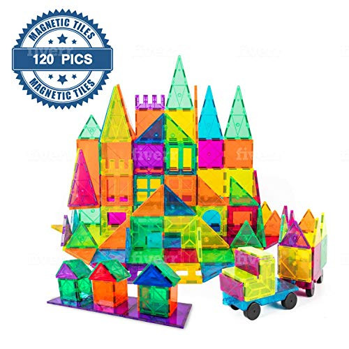 FAXADELLA Kids Magnet Toys Magnet Building Tiles, 120 Pcs 3D Building Blocks Set, Educational Toys for Kids Children | Includes 2 Cars