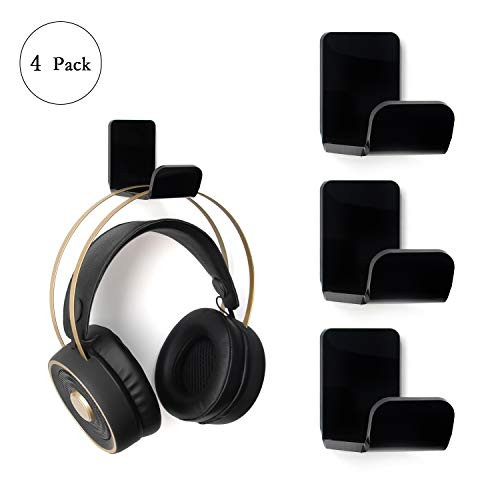 Yestbuy Headphone Headset Stand, 4 PCS Hanger Wall Mount Holder, No Drilling Required Universal Headphone Holder Hook with Cable Clip - Save Desktop Space