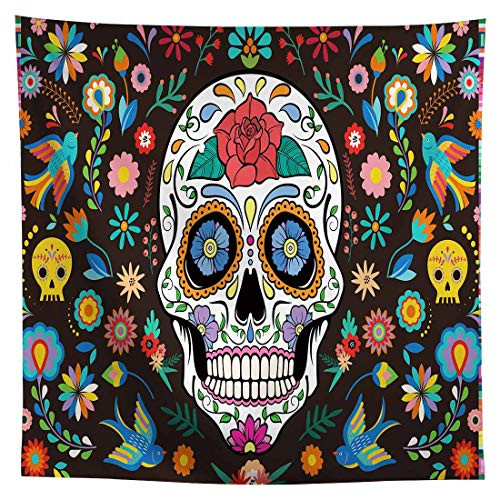 Allenjoy 8x8ft Day of The Dead Backdrop for Mexican Fiesta Sugar Skull Flowers Photography Background Dia DE Los Muertos Birthday Party Supplies Fiesta Banner Table Decor Decoration Photo Booth Studio