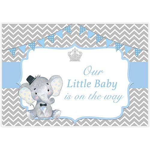 Allenjoy Boy Elephant Baby Shower Backdrop Little Baby Elephant Photography Background Blue Flags Grey Chevron Crown Baby Shower Party Decoration Banner 7x5ft Photography Background Photo Booth Props